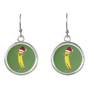 Banana Santa hat cheering Christmas holiday Earrings
