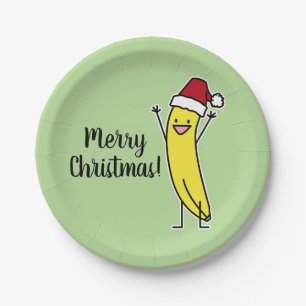 Banana Santa hat cheering Christmas holiday Paper Plates