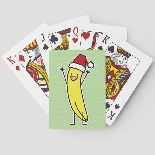 Banana Santa hat cheering Christmas holiday Poker Cards (Back)