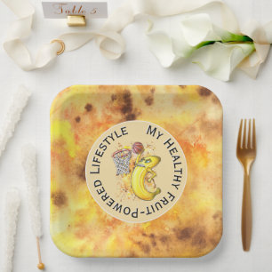 Banana Slam Dunk Fruitarian Power Sporty Vegan Art Paper Plates