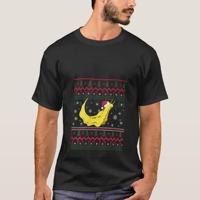Banana Slug Santa Claus Ugly Christmas Pattern Hol T-Shirt (Front)