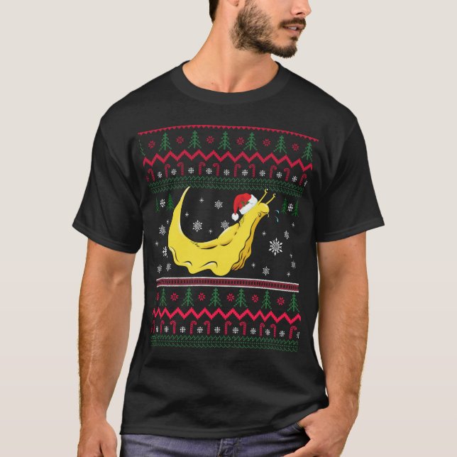 Banana Slug Santa Claus Ugly Christmas Pattern Hol T-Shirt (Front)