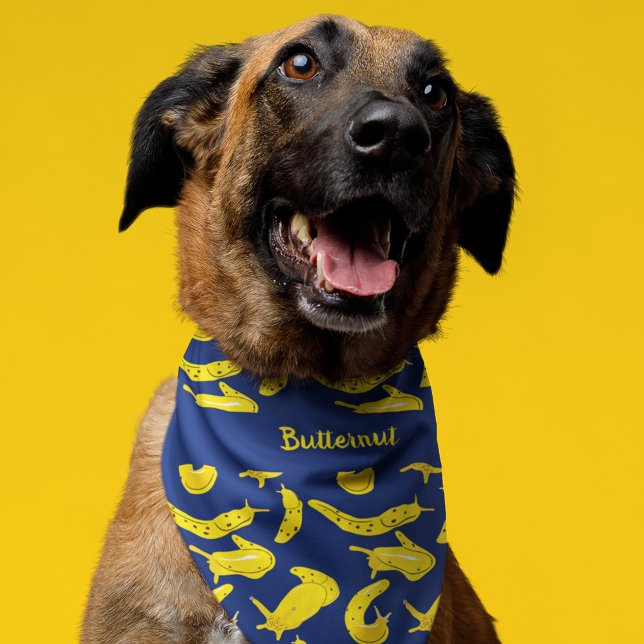 Banana Slugs Bright Yellow, Royal Blue Patterned Pet Bandana Collar (Creator Uploaded)