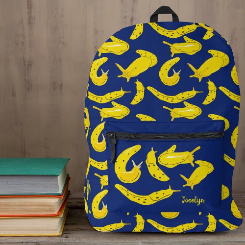 Banana Slugs Bright Yellow Royal Blue Patterned Printed Backpack