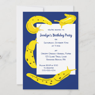 Banana Slugs Yellow and Blue Custom Birthday Party Invitation