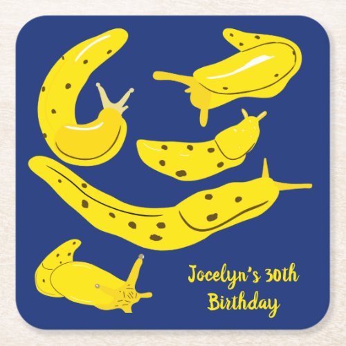 Banana Slugs Yellow and Blue Custom Party Square Paper Coaster