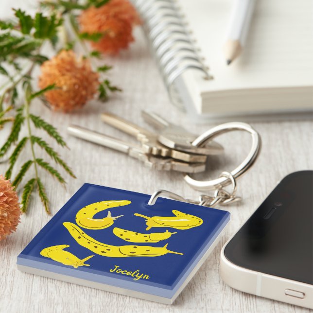 Banana Slugs Yellow and Blue Personalized Keychain (Front Right)
