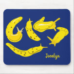 Banana Slugs Yellow and Blue Personalized Mouse Pad<br><div class="desc">Create a fun personalized gift for someone who loves creepy crawly creatures. This mousepad features illustrations of banana slugs in bright and sunny yellow against a royal blue background. There's a spot to add a name in script lettering in the lower corner.</div>