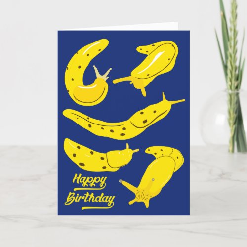 Banana Slugs Yellow and Royal Blue Birthday Card