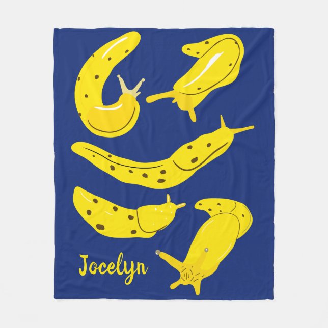 Banana Slugs Yellow and Royal Blue Personalized Fleece Blanket (Front)