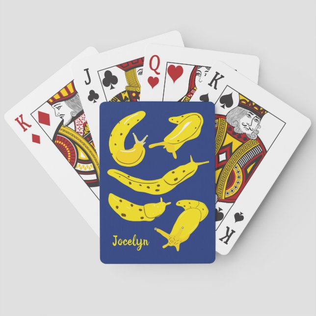 Banana Slugs Yellow and Royal Blue Personalized Poker Cards (Back)