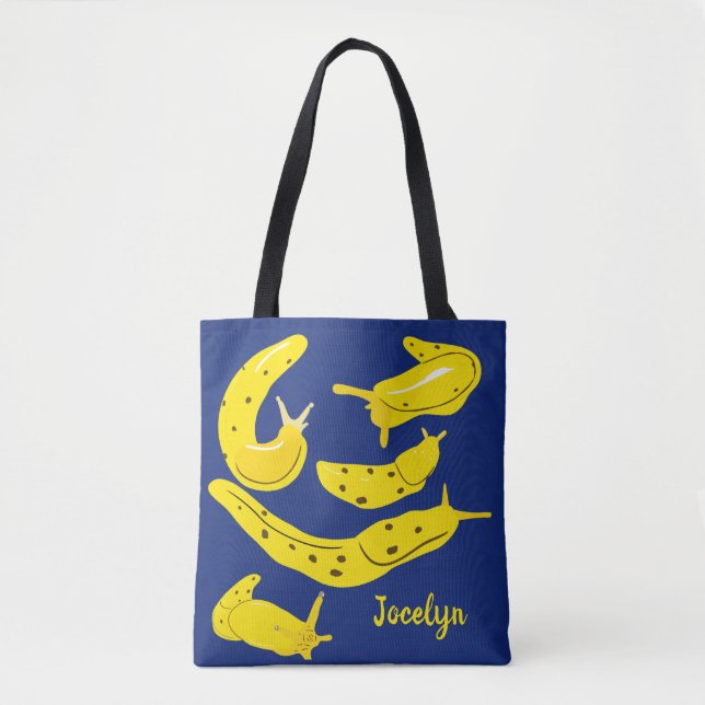 Banana Slugs Yellow and Royal Blue Personalized Tote Bag (Front)