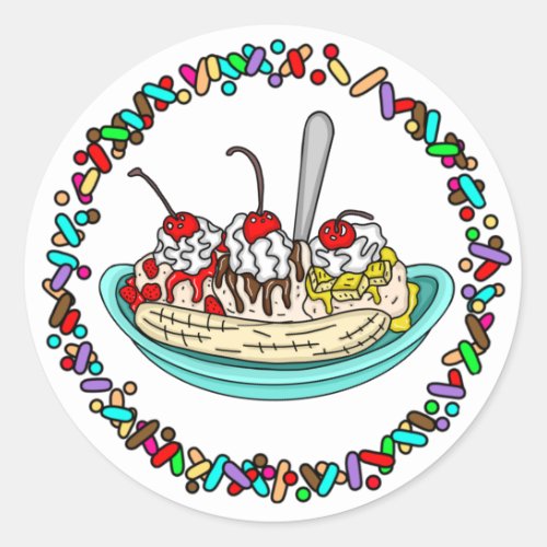 Banana Split and Sprinkles Border Classic Round Sticker