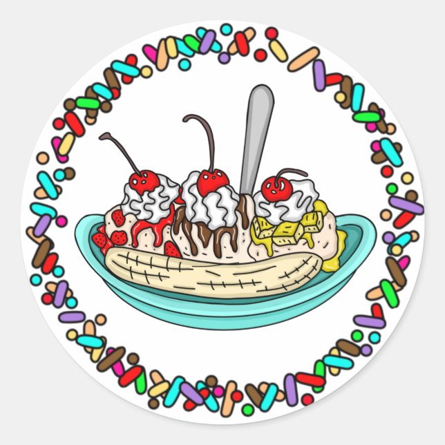 Banana Split and Sprinkles Border Classic Round Sticker (Front)