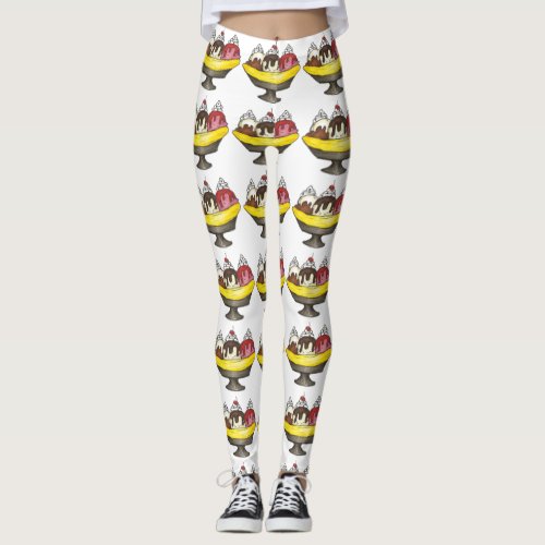 Banana Split Ice Cream Hot Fudge Sundae Foodie Leggings