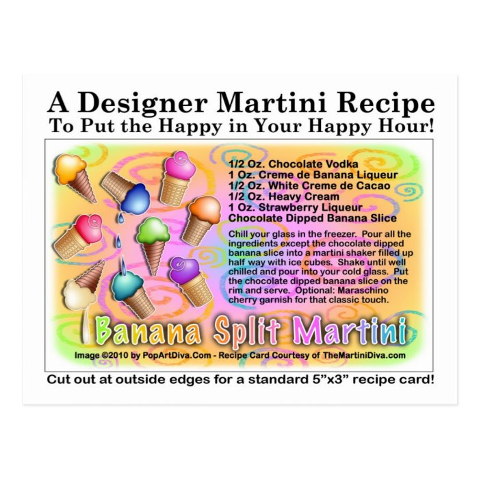 Banana Split Ice Cream Martini Recipe Card Post Cards