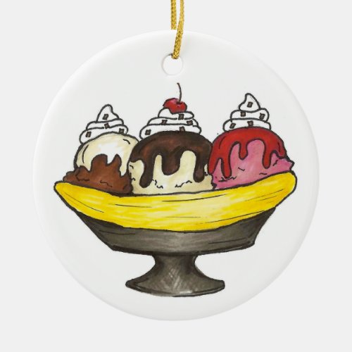 Banana Split Ice Cream Social Sundae Dessert Ceramic Ornament