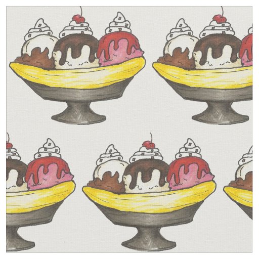 Banana Split Ice Cream Sundae Foodie Soda Fountain Fabric