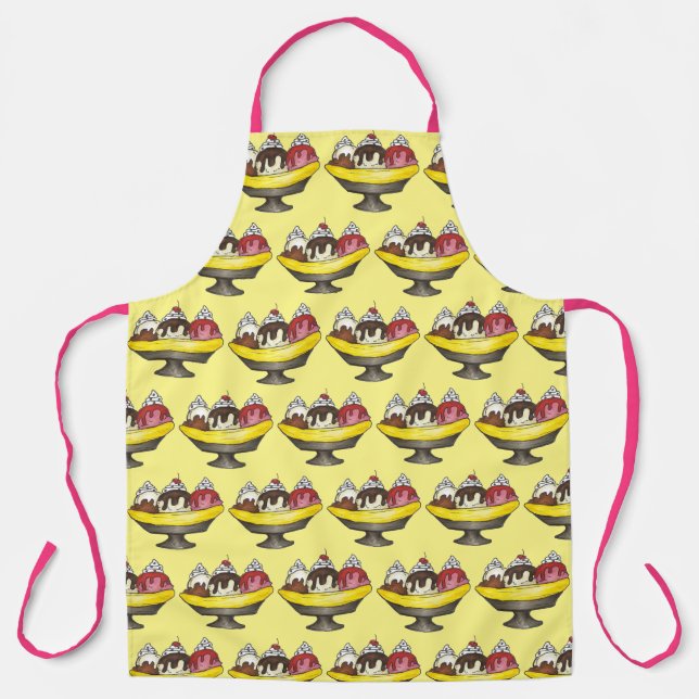 Banana Split Ice Cream Sundae Scoop Shop Dessert Apron (Front)