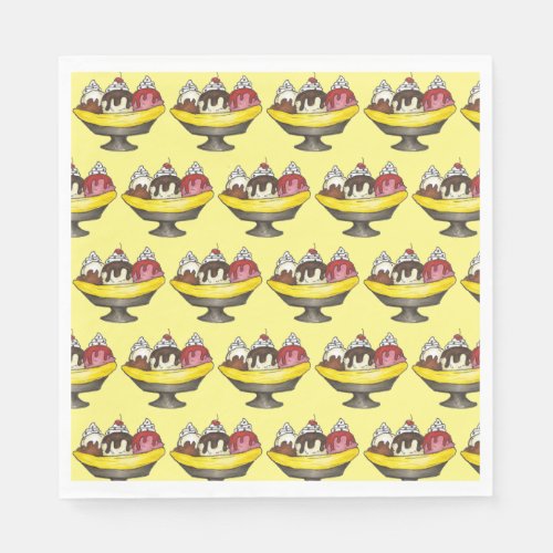 Banana Split Ice Cream Sundae Scoop Shop Dessert Napkins