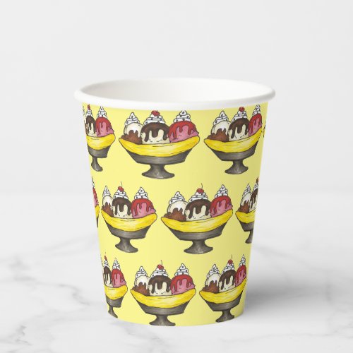 Banana Split Ice Cream Sundae Scoop Shop Dessert Paper Cups