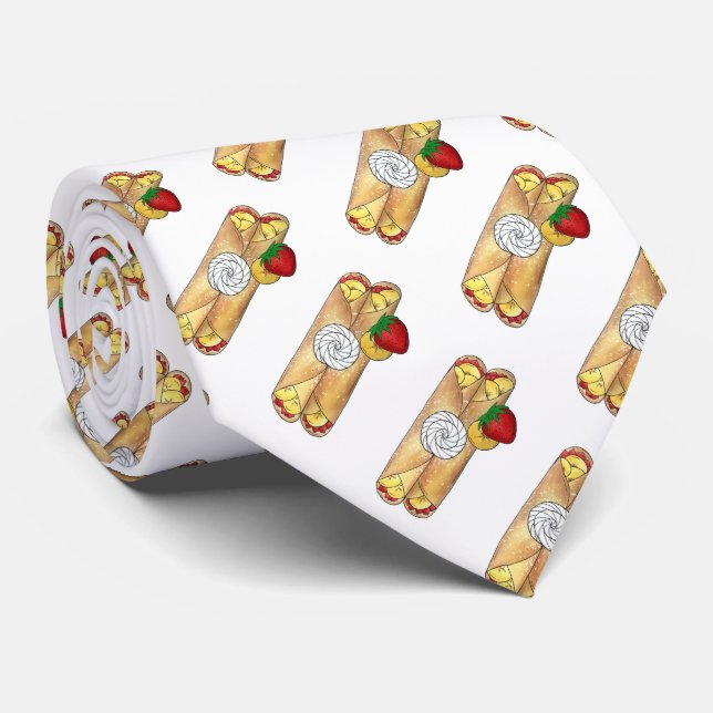 Banana Strawberry Crêpes French Food Cuisine Crepe Neck Tie (Rolled)