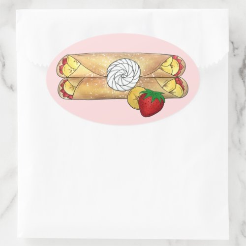 Banana Strawberry Crpes French Food Cuisine Crepe Oval Sticker