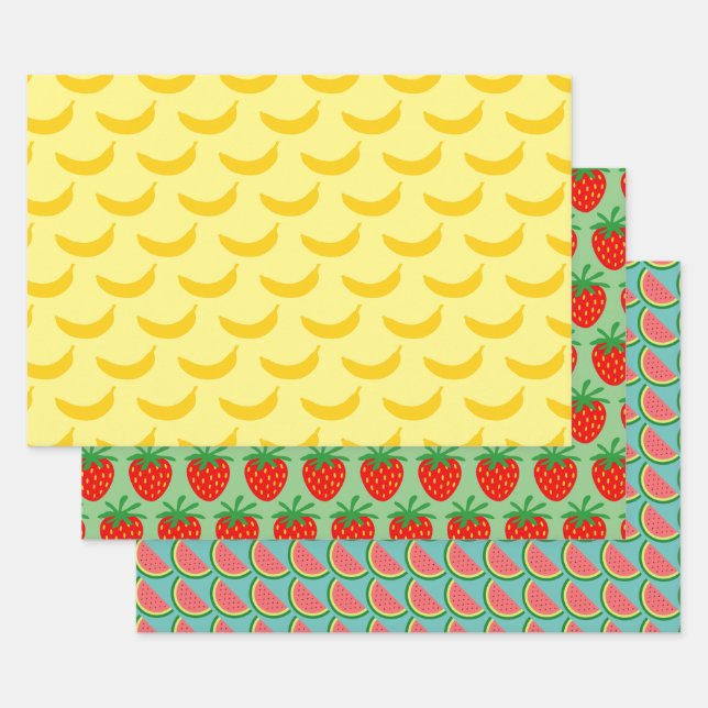 Banana strawberry watermelon funny fruit pattern wrapping paper sheets (Set)