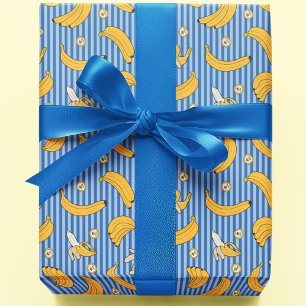 Banana Stripe Vector Pattern Classic Blue Wrapping Paper