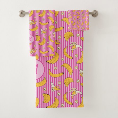 Banana Stripe Vector Pattern  Magenta Bath Towel Set