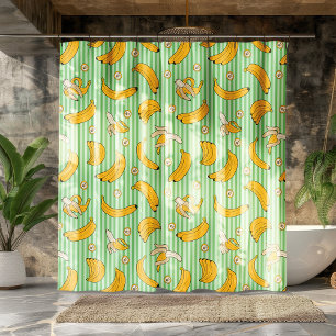 Banana Stripe Vector Pattern Mint Green Shower Curtain