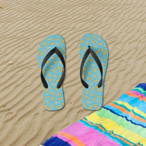 Banana Stripe Vector Pattern  Turquoise Blue Flip Flops