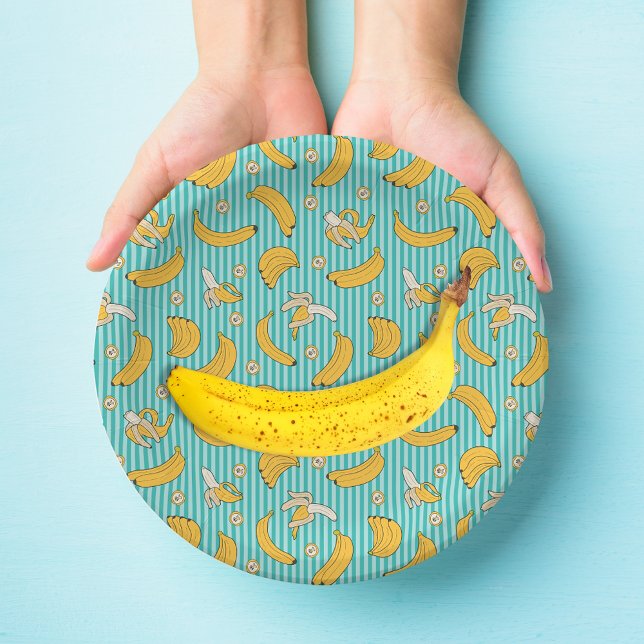 Banana Stripe Vector Pattern | Turquoise Teal Paper Plates (Creator Uploaded)