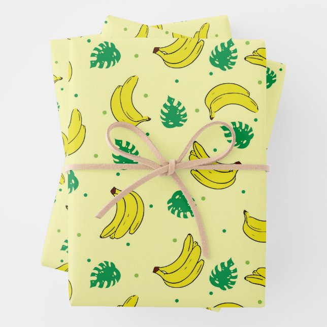 Banana Summer Yellow Tropical Fruits Pattern Wrapping Paper Sheets (In situ)