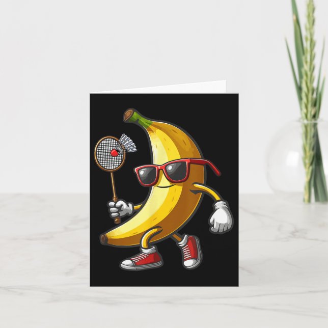 Banana Sungles Playing Badminton Funny Fruit Sport Card (Front)