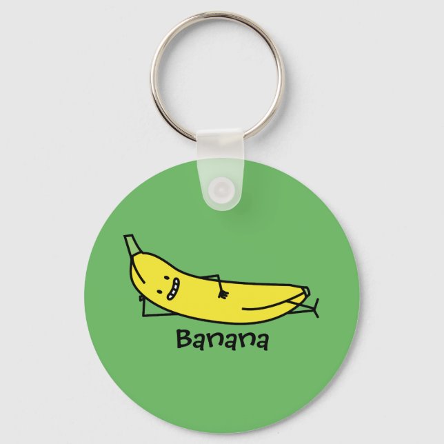 Banana that's smiling, laying down and relaxing keychain (Front)