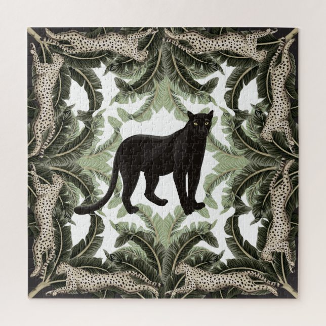 Banana Tree Cheetah Tropical Pattern Jigsaw Puzzle (Vertical)