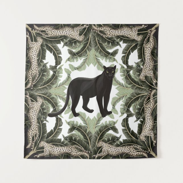 Banana Tree Cheetah Tropical Pattern Tapestry (Front)