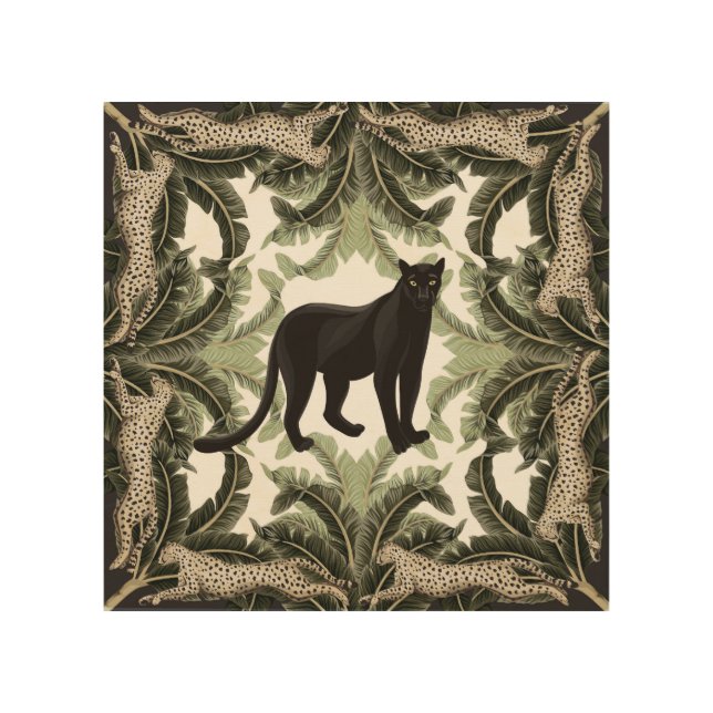 Banana Tree Cheetah Tropical Pattern Wood Wall Art (Front)