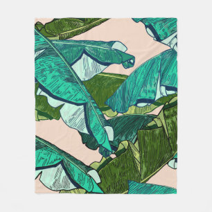 Banana tropical Leaves seamless Pattern Fleece Blanket