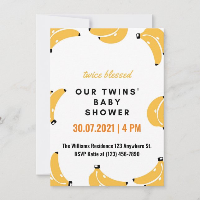 Banana twins baby shower invitation (Front)