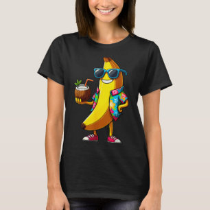 Banana Wearing Sunglasses Drinking Coconut Summer T-Shirt