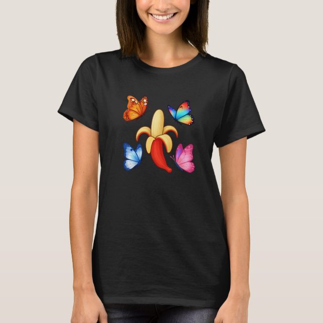 Banana with Colorful Butterflies T-Shirt (Front)