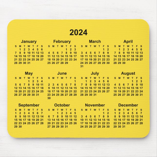 Banana Yellow 2024 Calendar Mouse Pad (Front)