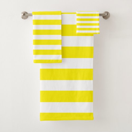 Banana Yellow  White Striped Bath Towel Set