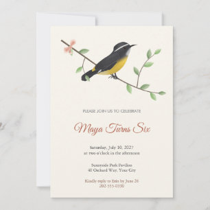 Bananaquit Bird Kids Birthday Party Invitation