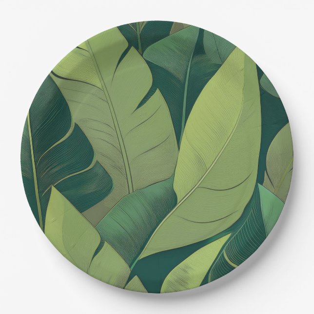 Bananarama Hawaiian Banana Leaves Paper Plates (Front)