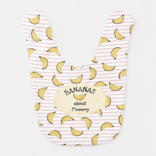 Bananas about Mommy Pink and White Stripes Banana Baby Bib
