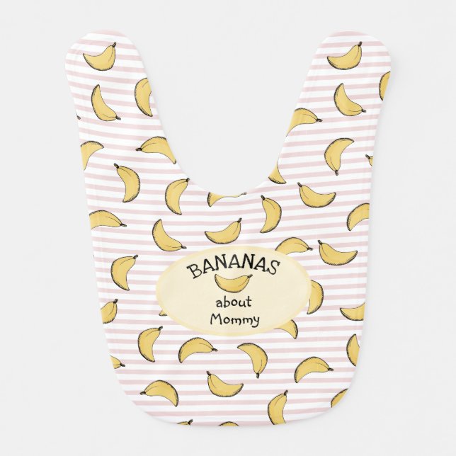 Bananas about Mommy Pink and White Stripes Banana Baby Bib (Front)