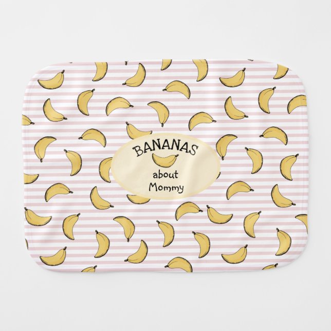 Bananas about Mommy Pink and White Stripes Banana Baby Burp Cloth (Front Horizontal)
